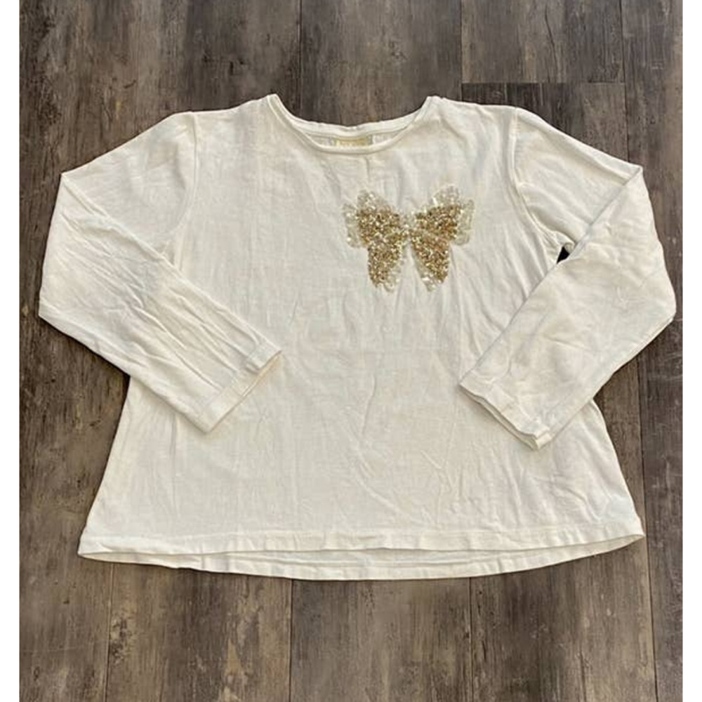 ZARA Girls Soft Collection Sequin Butterfly White Cotton Tee Shirt Size 6  116cm